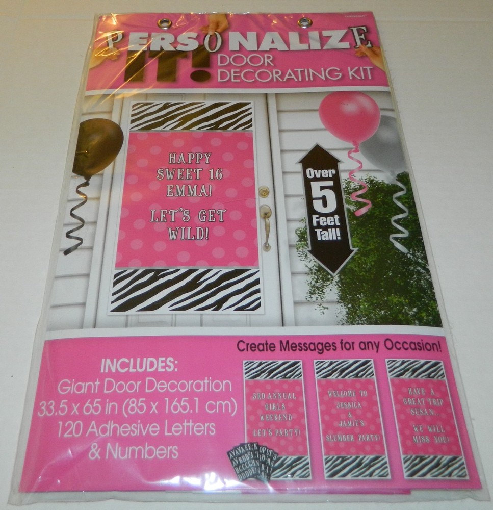 PERSONALIZE IT! DOOR DECORATING KIT* Black White Pink Zebra SWEET 16 Party NEW