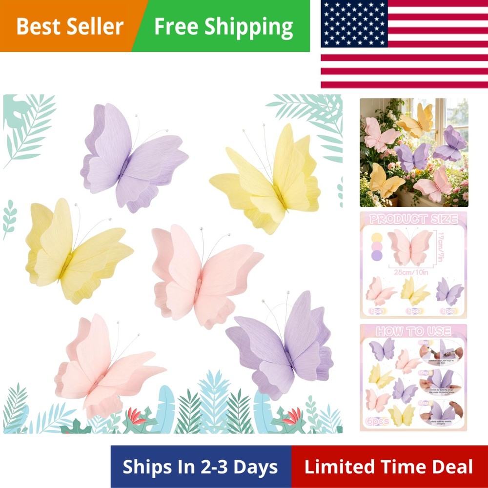 Butterfly Party Decorations Hanging Butterfly Decorations 6Pcs Crepe Paper Ga…