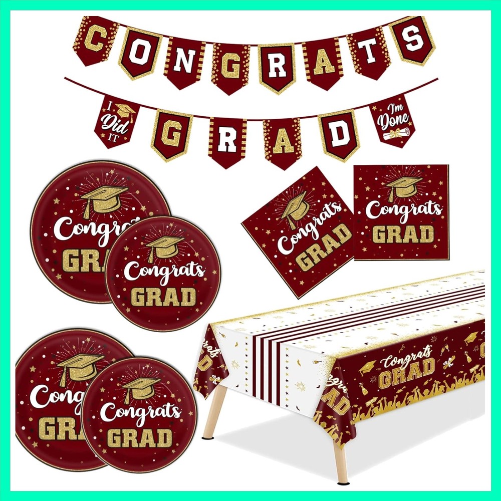 Maroon and Gold Graduation Party Tableware Kit for 24 Guests Class of 2026 Gr…