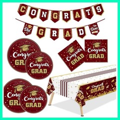 Maroon and Gold Graduation Party Tableware Kit for 24 Guests Class of 2026 Gr…