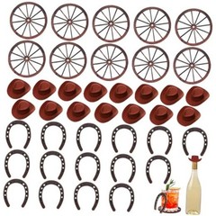 40 PCS Western Themed Party Decorations Mini Horseshoes Cowboy Hats Wagon