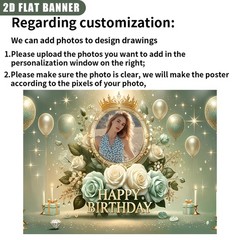 1x 2D Personalized Birthday Banner Name Age Floral Decoration Birthday Tapestry❀
