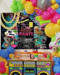 Mocsicka 90S House Party Backdrop Hip Hop 80’S 90’S Theme Party Decorations Gra