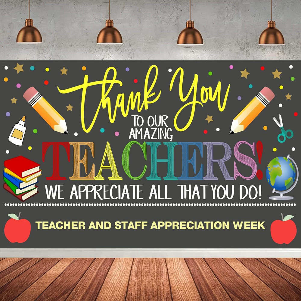 Teacher Appreciation Week Backdrop Banner School Classroom Decorations, Thank Yo