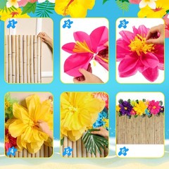 22 Pcs Hawaiian Beach Backdrop with Hawaii Paper Flowers Decorations Set 71 x 43