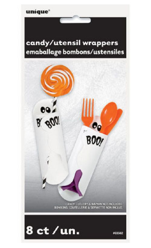 GHOST CUTLERY NAPKINS HOLDERS OR CANDY WRAPPERS HALLOWEEN PARTY TABLE DECORATION