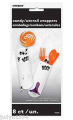GHOST CUTLERY NAPKINS HOLDERS OR CANDY WRAPPERS HALLOWEEN PARTY TABLE DECORATION