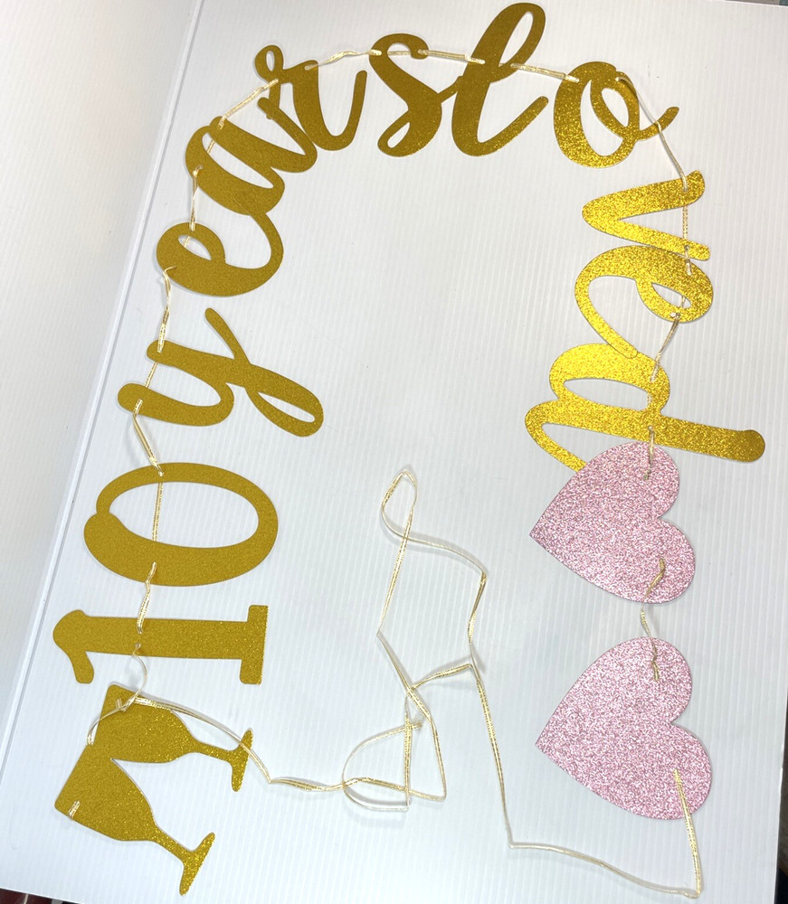 10 Years Loved Gold Glitter Banner for 10th Birthday Wedding Anniversary Party