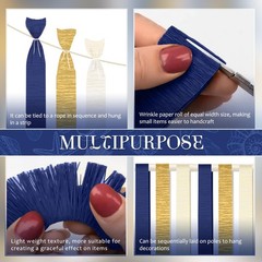 Navy Blue Party Decorations – 6 Rolls Navy Blue Gold Ivory Crepe Paper Stream…