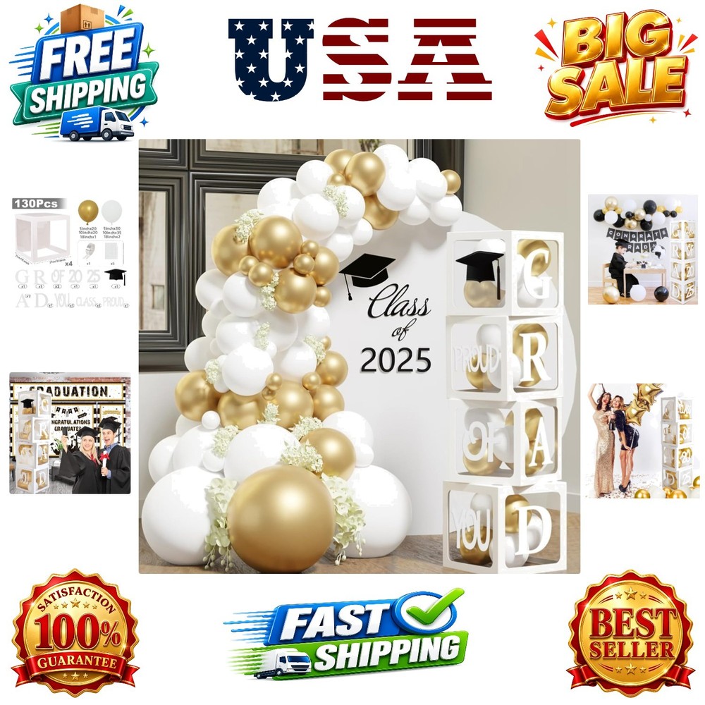 Graduation Decorations 2025,4 Pcs Transparent Balloon Boxes with Letters of G…