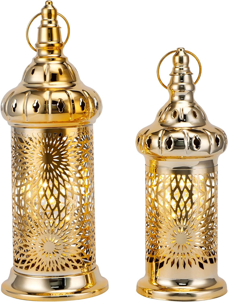 Gold Ramadan Lanterns Set of 2 with Timer – Perfect EID Gift