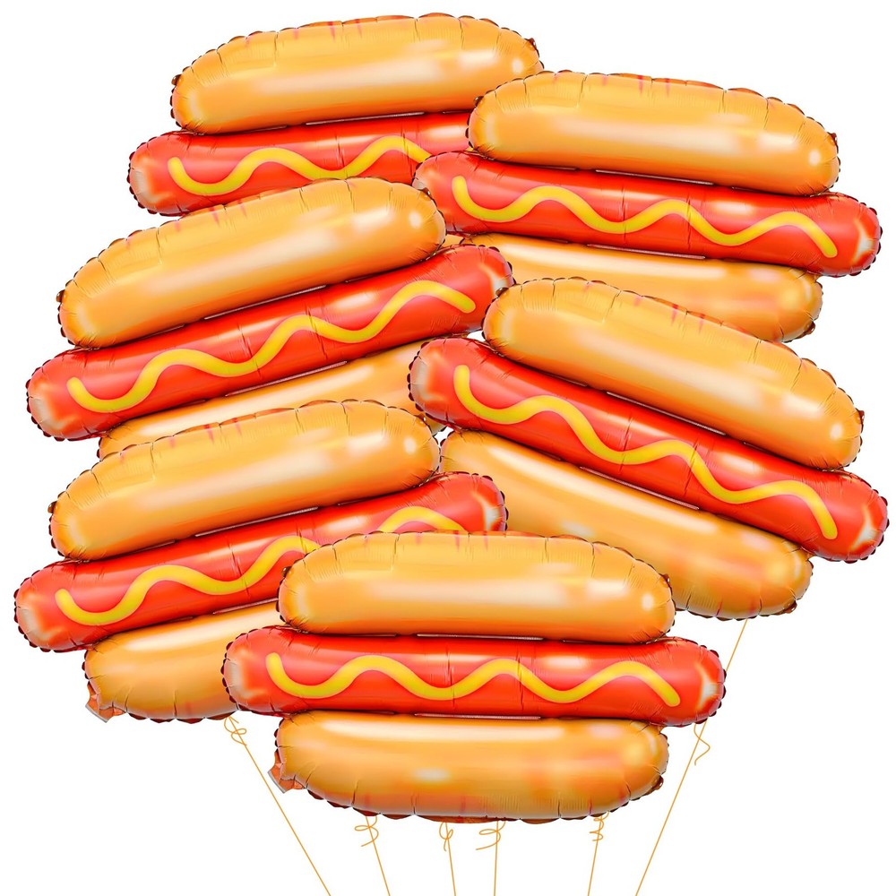 6PCS Large Hot Dog Shape Balloons Hot Dog Helium Foil Balloons Picnic Snacks BBQ