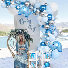 155Pcs Elephant Baby Shower Decorations for Boy, Boxes with Letters/ Blue Balloo