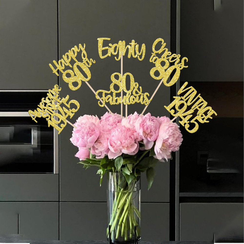 12 Pack Happy 80th Birthday Party Decorations, 80th Birthday Centerpiece Sticks,