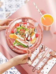 Birthday Party Tableware Dinnerware Set, 161 Pieces, Serves 20, Rose Gold