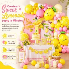 Lemon Balloon Arch Kit, 147Pcs Pink Yellow Lemonade Party Decorations with Le…