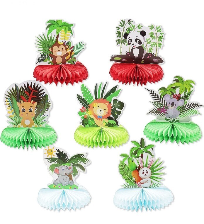 7 PCS Baby Jungle Animals Honeycomb Centerpieces, Jungle Theme Party Honeycomb