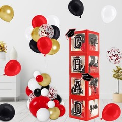 DAZONGE Graduation Decorations 2026, Set of 4 Red Grad Balloon Boxes with 139…