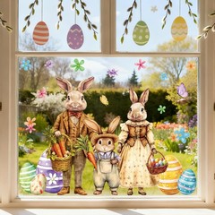 Extra Large Bunny Rabbit Easter Window Clings Retro Floral Bunny Flower Egg Doub