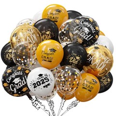 Graduation Balloons for Class of 2025 – Gold and Black Grad Latex Confetti Ballo