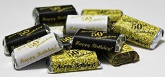 50th Birthday Miniatures Candy Bar Wrapper, (Set of 60) CANDY NOT INCLUDED