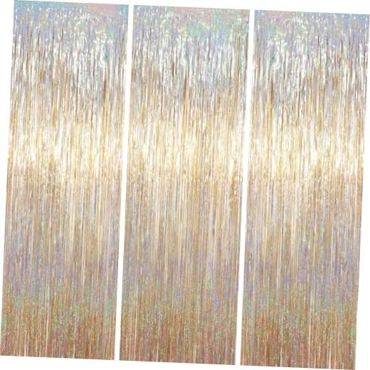 .x 6.6 ft Foil Fringe Backdrop Curtains, Tinsel Streamers Party 3 Champagne