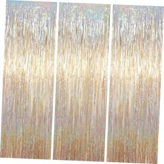 .x 6.6 ft Foil Fringe Backdrop Curtains, Tinsel Streamers Party 3 Champagne