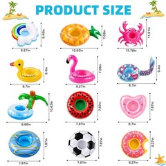 Pool Drink Floaties 12 Pack Inflatable Drink Holder with Air Pump, Floating C…