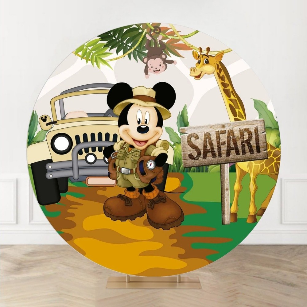 Safari Mickey Mouse Birthday Round Backdrop Cover Party Photo Background Decor
