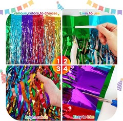 2 Pack 29.5×108 Inch Rainbow Foil Fringe Tinsel Table Skirts Disposable Table