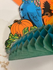 Vintage 70s Beistle Halloween Moon Scarecrow Pumpkin Honeycomb Centerpiece Decor