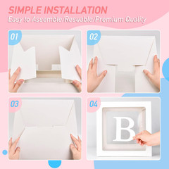 Baby Boxes with 30 PCS Letters, 4 Transparent Balloon Boxes for Gender Reveal