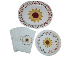 Sunflower Party Plates Platters Napkins Service for 14 Thanksgiving Fall Party
