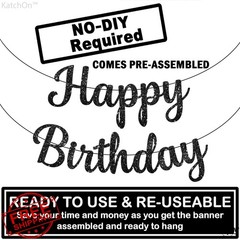 KatchOn Glitter Happy Birthday Banner Black
