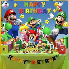 Super Mario Bros. Theme Party Decoration, 5×3.5ft Happy Birthday Backdrop
