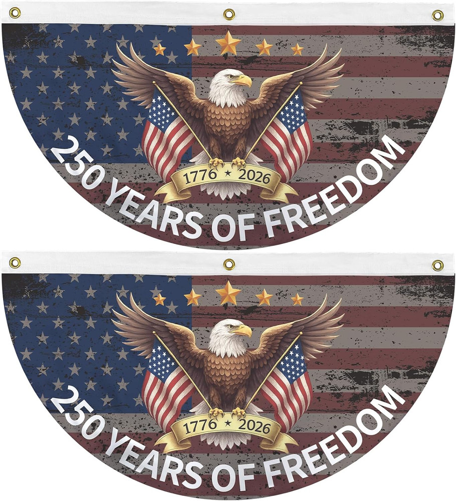 250Th Anniversary Fan Bunting 1.5X3Ft 2Pcs 250 Years of Freedom Party Supply Bri