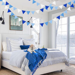 Blue Party Decorations Felt Hanging Triangle Mini Bunting Pennant Banner Flag fo