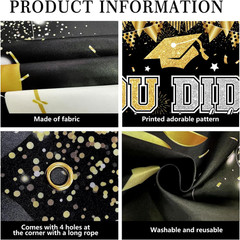 Graduation Decorations Class of 2026 Graduation Banner 3 Pieces Set Black Gold C