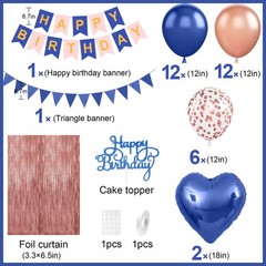 Navy Blue Rose Gold Birthday Decorations,Happy Birthday Banner Fringe Curtain…