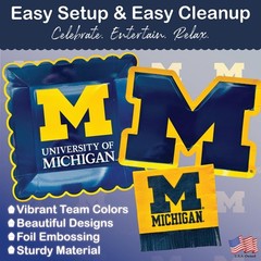Michigan Party Supplies Set – 37 Piece Tablecloth, Plates & Napkins for Graduati