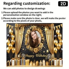 1pc 2D Gold Themed Tapestry Personalized Birthday Custom Poster Banner Backdrop❀