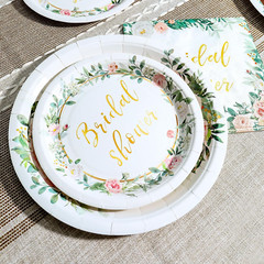 Bridal Shower Decorations Party Tableware – Pink and Gold Floral Paper Plates,De