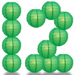BULK PACK (12) 16″ Emerald Green Round Paper Lantern, Crisscross Ribbing, Chines