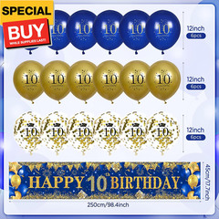 10th Birthday Decorations for Little Kids Boys Girls Navy Blue and Gold, Happy B