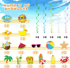 Summer Pool Beach Hanging Swirls Banner Decor 30 Pack Foil Ceiling Hanging Swirl