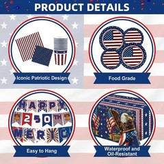 250th Anniversary Decorations- Serve 24 – Patriotic Plates Tablecloth Napkins…