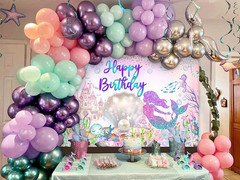 Mermaid Happy Birthday Backdrop under the Sea Birthday Party Decorations Little