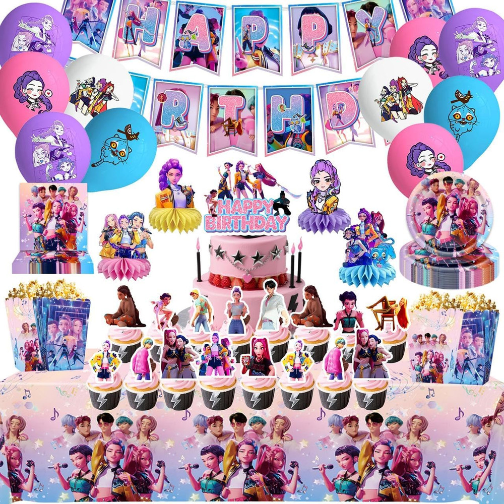 Kpop Demon Hunter Birthday Party Supplies and Decorations for 16 Guests – Banner