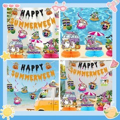 10PCS Happy Summerween Party Decorations Kit, Glitter Summer Halloween Banner…