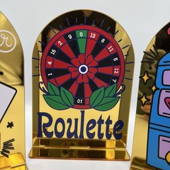 Casino Theme Party Decor Set 3 Gold Mirrored Signs Poker Roulette Slots Tabletop